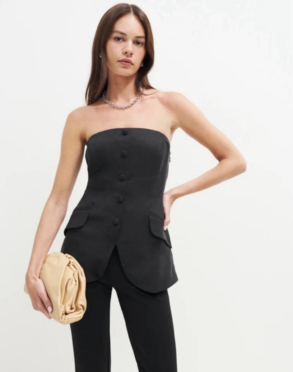 Reformation Tonya Black Strapless Blazer Top Size 8